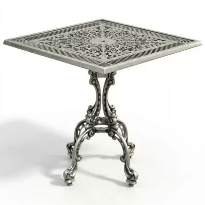 75x75 cm Tek ayaklı alüminyum döküm ferforje masa renk gümüş silver