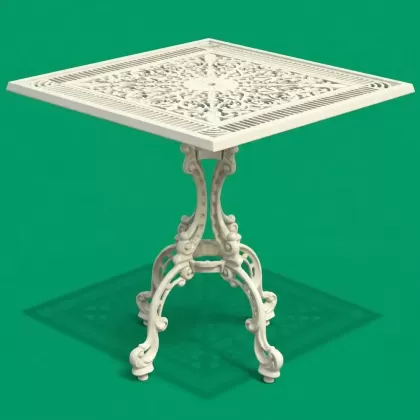 75x75 cm Tek ayaklı alüminyum döküm ferforje masa renk beyaz