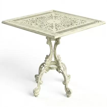 75x75 cm Tek ayaklı alüminyum döküm ferforje masa renk yeşil beyaz patina