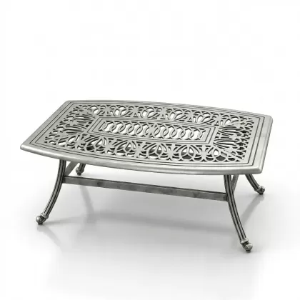 58x127 cm Oval alüminyum döküm ferforje sehpa gümüş silver
