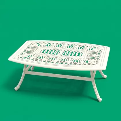 58x127 cm Oval alüminyum döküm ferforje sehpa beyaz