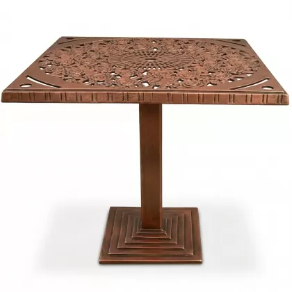 80x80 cm Kare tek ayak alüminyum döküm gül motifli ferforje masa renk bakır eskitme