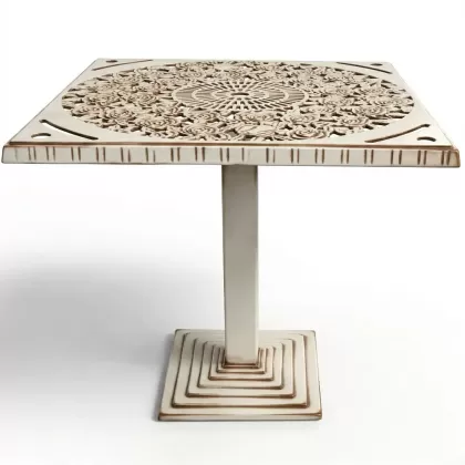 80x80 cm Kare tek ayak alüminyum döküm gül motifli ferforje masa renk beyaz eskitme