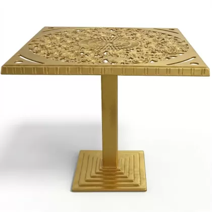 80x80 cm Kare tek ayak alüminyum döküm gül motifli ferforje masa renk altın gold