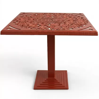 80x80 cm Kare tek ayak alüminyum döküm gül motifli ferforje masa renk kırmızı kiremit