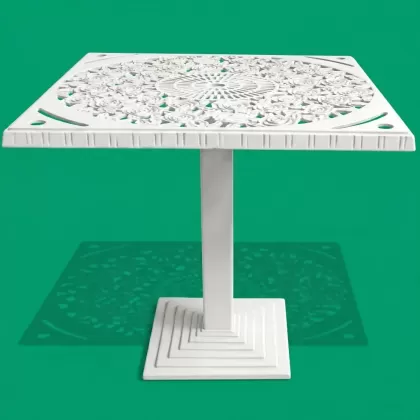 80x80 cm Kare tek ayak alüminyum döküm gül motifli ferforje masa renk beyaz