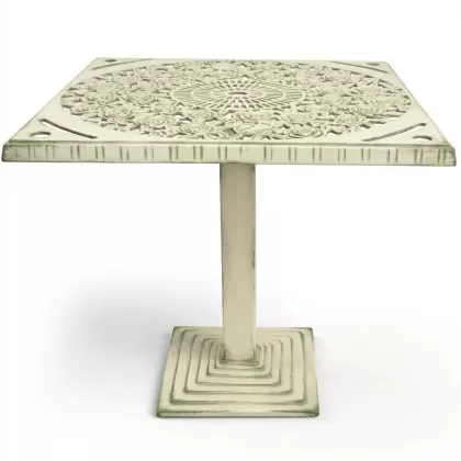 80x80 cm Kare tek ayak alüminyum döküm gül motifli ferforje masa renk yeşil beyaz patina