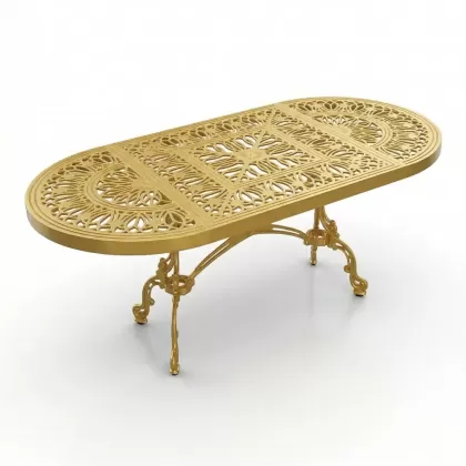 100x200 cm Elips alüminyum döküm ferforje masa renk gold altın