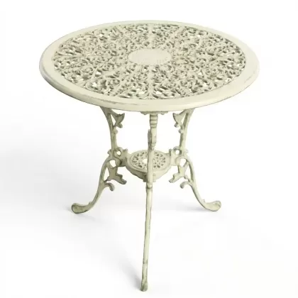 64 cm Çap yuvarlak alüminyum döküm ferforje masa renk yeşil beyaz patina
