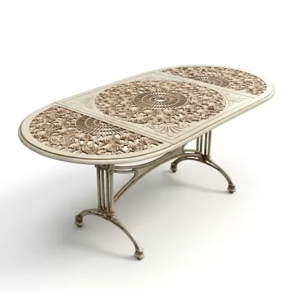 90x180 Cm Oval alüminyum döküm ferforje masa renk beyaz eskitme