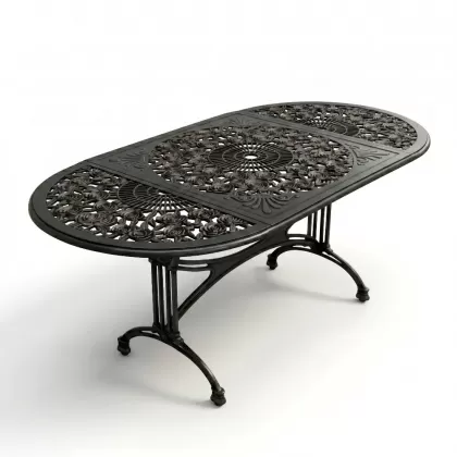 90x180 Cm Oval alüminyum döküm ferforje masa renk siyah