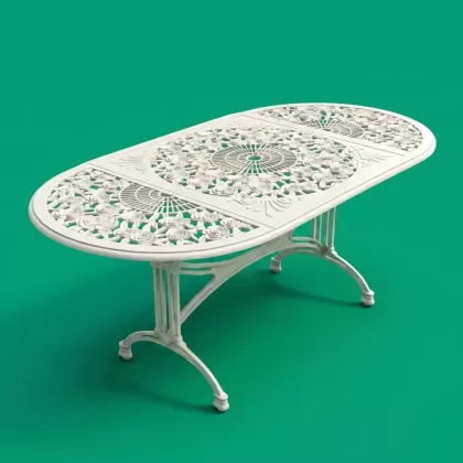 90x180 Cm Oval alüminyum döküm ferforje masa renk beyaz