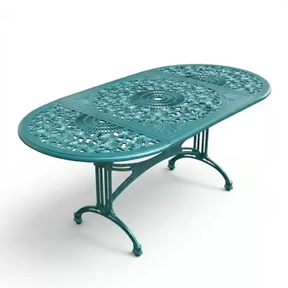 90x180 Cm Oval alüminyum döküm ferforje masa renk turkuaz