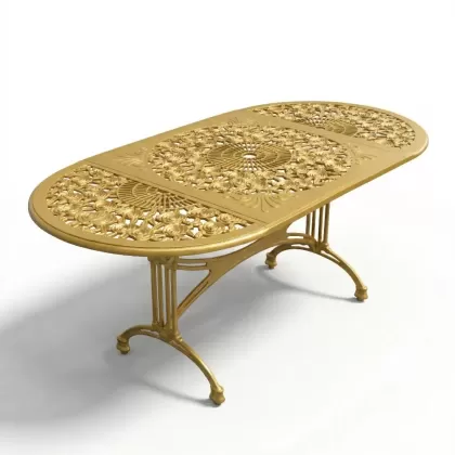 62x124 cm Oval alüminyum döküm ferforje masa renk gold altın