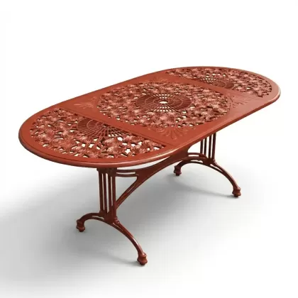 62x124 cm Oval alüminyum döküm ferforje masa renk kremit kırmızı