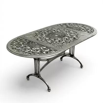62x124 cm Oval alüminyum döküm ferforje masa renk silver gümüş