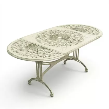 62x124 cm Oval alüminyum döküm ferforje masa renk yeşil beyaz patina