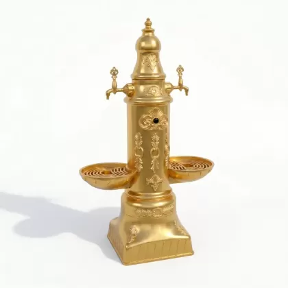 2 pirinç musluklu ayaklı alüminyum döküm çeşme, dekoratif bahçe çeşmesi altın gold