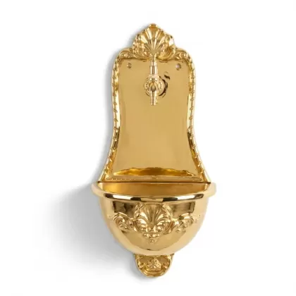 Pirinç musluklu alüminyum döküm çeşme, dekoratif bahçe çeşmesi, duvar tipi bahçe lavabosu modeli gold altın