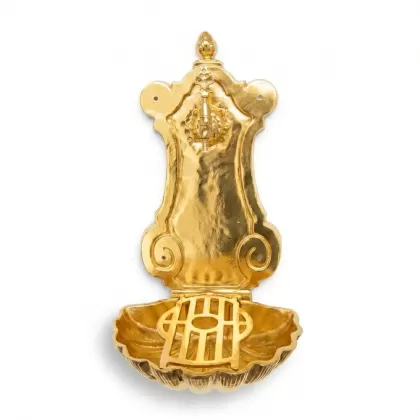 Pirinç musluklu alüminyum döküm çeşme, dekoratif bahçe çeşmesi, duvar tipi bahçe lavabosu modeli gold altın
