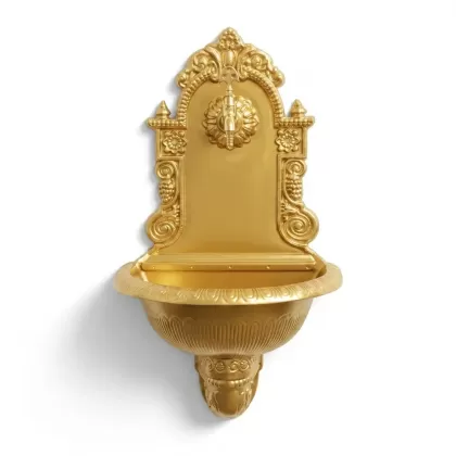Pirinç musluklu alüminyum döküm çeşme, dekoratif bahçe çeşmesi, duvar tipi bahçe lavabosu modeli gold altın