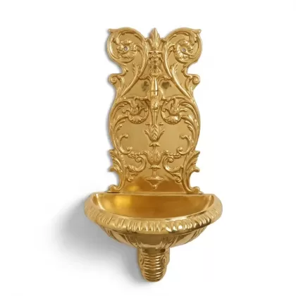 Pirinç musluklu alüminyum döküm çeşme, dekoratif bahçe çeşmesi, duvar tipi bahçe lavabosu modeli gold altın