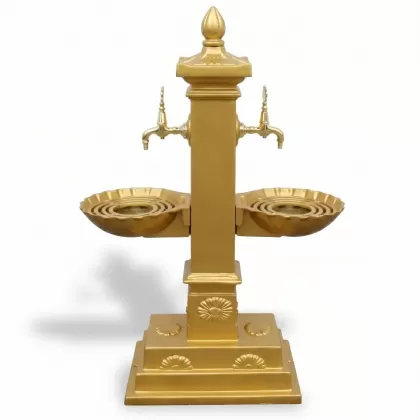 2 pirinç musluklu ayaklı alüminyum döküm çeşme, dekoratif bahçe çeşmesi gold altın