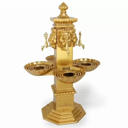 4 pirinç musluklu ayaklı alüminyum döküm çeşme, dekoratif bahçe çeşmesi gold altın