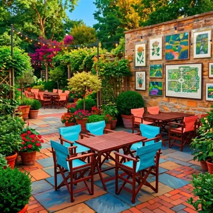 4 kişilik 80x120x72 dış mekan cafe restoran için bahçe masa kumaşlı katlanır rejisör sandalye takımı, yemek masası seti bahçe