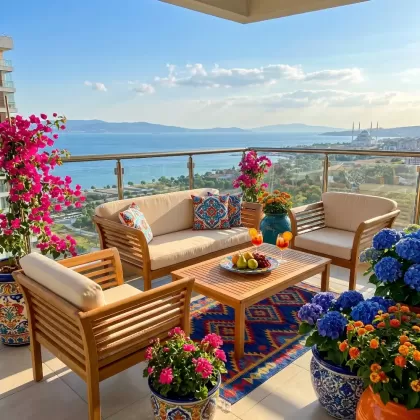 4 kişilik minderli Venüs oturma seti fırınlanmış gürgen, Bahçe mobilyası oturma grubu balkon tip