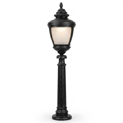 107x26 cm E27 DUY - Bakır şapkalı model dekoratif alüminyum döküm orta boy bahçe çim aydınlatma direği siyah