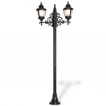 300x100 cm - E27 DUY Ferforje motifli yukarı yöne bakaniki (2) fenerli alüminyum döküm bakır şapkalı dekoratif bahçe aydınlatma direği