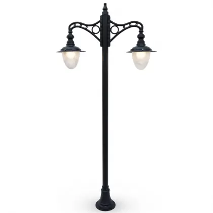 285x134 cm - E27 DUY Daire motifli aşağı yöne bakan iki (2) armut fenerli alüminyum döküm dekoratif bahçe aydınlatma direği