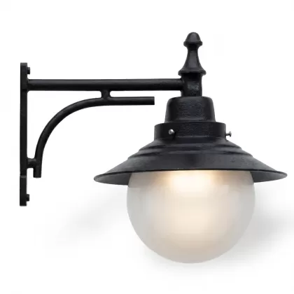51x55 cm - E27 DUY Dik kollu aşağı yöne bakan dekoratif alüminyum döküm duvar tipi aplik şapkalı cam küre dış mekan aydınlatma duvar apliği siyah