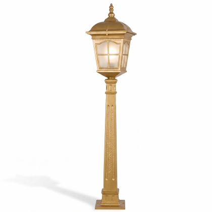 107x23 cm - DUY E27 Amerikan model dekoratif alüminyum döküm sivri uçlu nostaljik bahçe çim aydınlatma direği gold altın