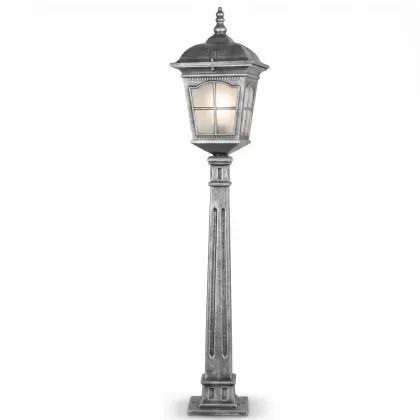 107x23 cm - DUY E27 Amerikan model dekoratif alüminyum döküm sivri uçlu nostaljik bahçe çim aydınlatma direği gümüş silver