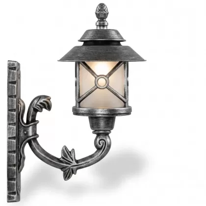 43x41 cm - DUY E27 Ferforje kollu yukarı yöne bakan dekoratif alüminyum döküm duvar tipi aplik Fransız şapkalı dış mekan aydınlatma duvar apliği gümüş silver
