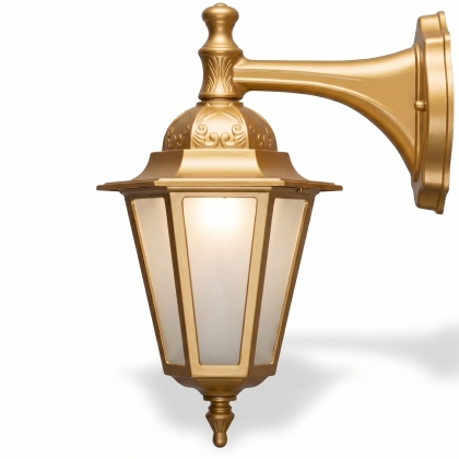 40x27 cm - DUY E27 Kısa kollu aşağı yöne bakan dekoratif alüminyum döküm duvar tipi aplik İngiliz tipi dış mekan aydınlatma duvar apliği gold altın