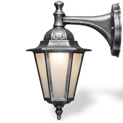 40x27 cm - DUY E27 Kısa kollu aşağı yöne bakan dekoratif alüminyum döküm duvar tipi aplik İngiliz tipi dış mekan aydınlatma duvar apliği silver gümüş