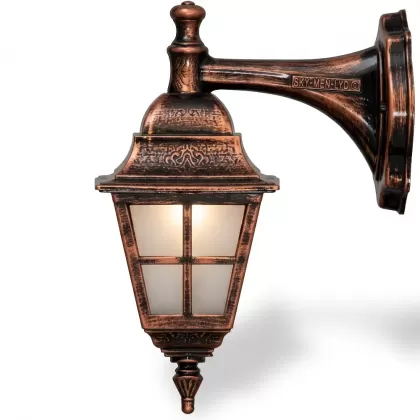 37x26 cm - DUY E27 Kısa kollu aşağı yöne bakan dekoratif alüminyum döküm duvar tipi aplik İngiliz dış mekan aydınlatma duvar apliği bakır eskitme