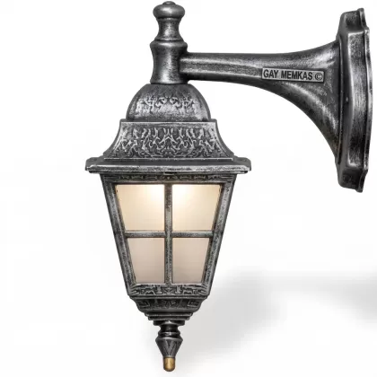 37x26 cm - DUY E27 Kısa kollu aşağı yöne bakan dekoratif alüminyum döküm duvar tipi aplik İngiliz dış mekan aydınlatma duvar apliği silver gümüş