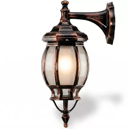 44x24 cm - DUY E27 Kısa kollu aşağı yöne bakan dekoratif alüminyum döküm duvar tipi aplik kristal küre dış mekan aydınlatma duvar apliği bakır eskitme