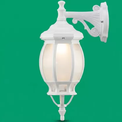44x24 cm - DUY E27 Kısa kollu aşağı yöne bakan dekoratif alüminyum döküm duvar tipi aplik kristal küre dış mekan aydınlatma duvar apliği beyaz