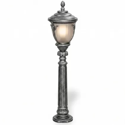 108x28 cm - DUY E27 Bakır şapkalı model dekoratif alüminyum döküm Fransız tipi ferforje bahçe çim aydınlatma direği silver gümüş