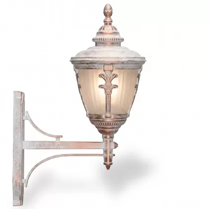 56x43 cm - DUY E27 Düz kollu yuakrı yöne bakan dekoratif alüminyum döküm duvar tipi aplik bakır şapkalı dış mekan aydınlatma duvar apliği beyaz eskitme