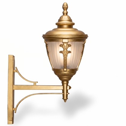 56x43 cm - DUY E27 Düz kollu yuakrı yöne bakan dekoratif alüminyum döküm duvar tipi aplik bakır şapkalı dış mekan aydınlatma duvar apliği gold altın