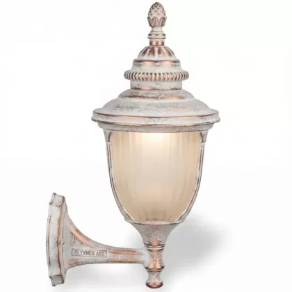 53x28 cm - IDUY E27 Kısa kollu yukarı yöne bakan dekoratif alüminyum döküm duvar tipi aplik bakır şapkalı dış mekan aydınlatma duvar apliği beyaz patina