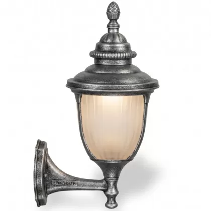 53x28 cm - IDUY E27 Kısa kollu yukarı yöne bakan dekoratif alüminyum döküm duvar tipi aplik bakır şapkalı dış mekan aydınlatma duvar apliği gümüş silver