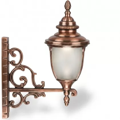 53x42 cm - DUY E27 Ferforje kollu yukarı yöne bakan dekoratif alüminyum döküm duvar tipi aplik bakır şapkalı dış mekan aydınlatma duvar apliği bakır eskitme