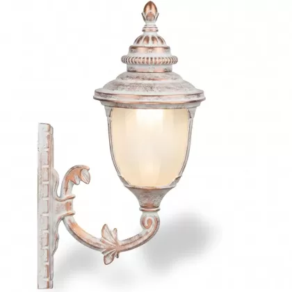 53x38 cm - DUY E27 Ferforje kollu yukarı yöne bakan dekoratif alüminyum döküm duvar tipi aplik bakır şapkalı dış mekan aydınlatma duvar apliği beyaz eskitme